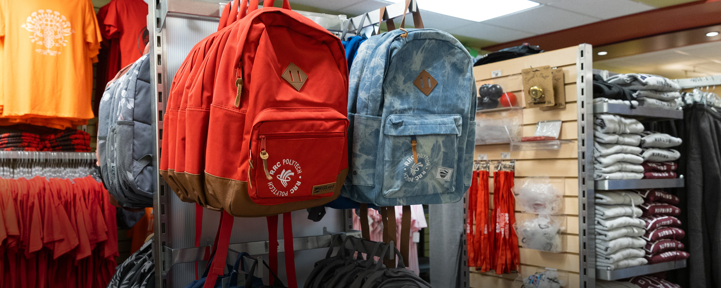 RRC Polytech backpacks on a store shelf