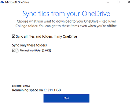 Set up OneDrive in Windows 10 : Red River College: Information ...