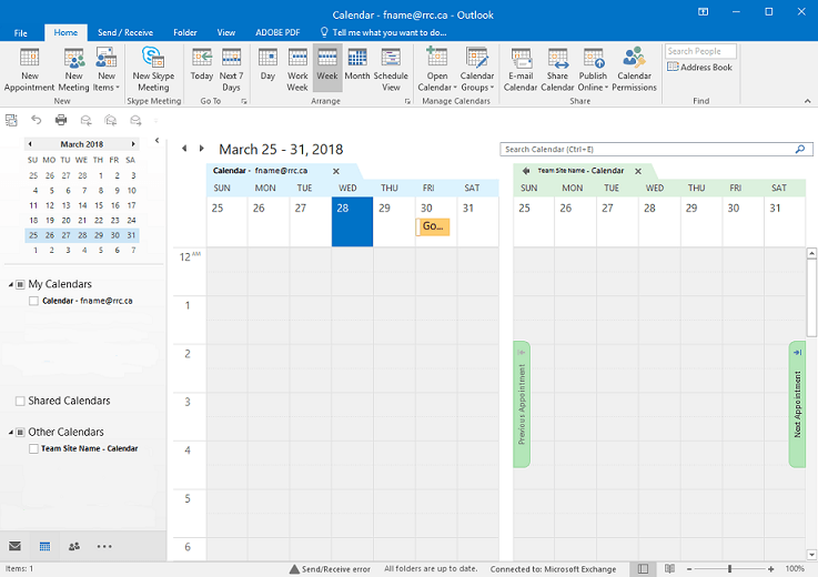 Connect SharePoint calendar to Outlook calendar Red River College