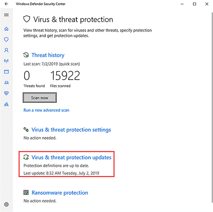 Perform a virus scan – Windows 10 : Red River College: Information ...