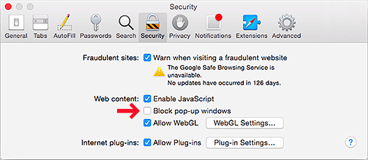 Disable pop-up blocker on Safari : Red River College Polytechnic ...