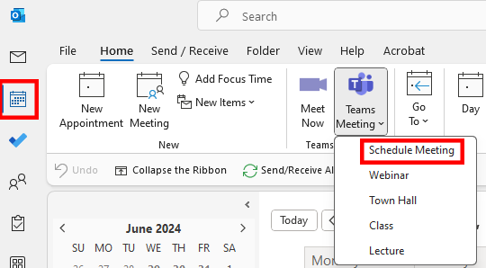 calendar tab teams schedule meeting