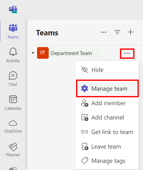 click more options and then manage team