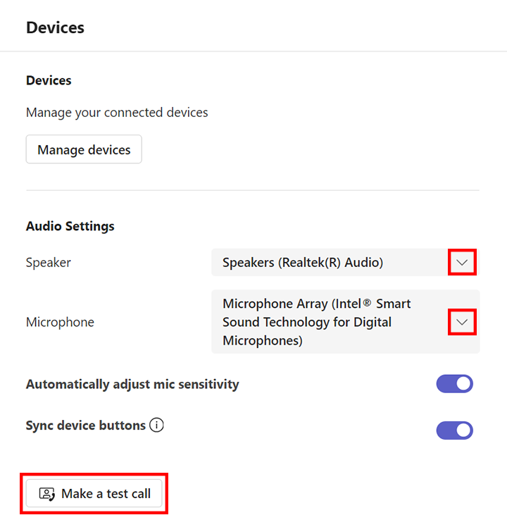 select audio settings