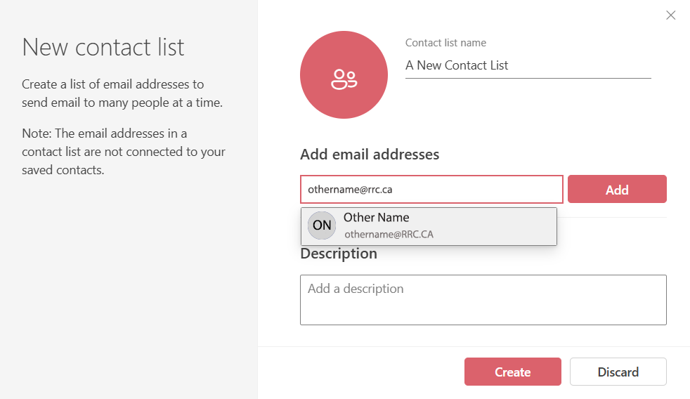 add the contact list details and click create