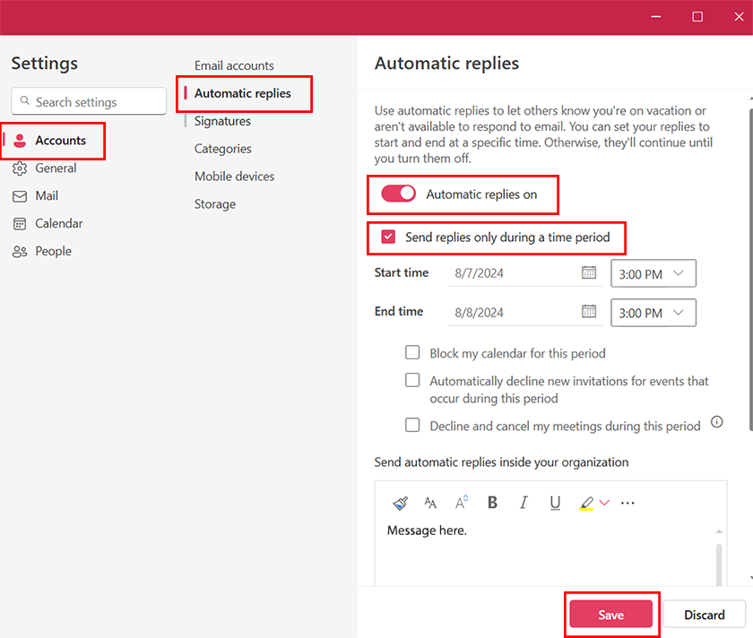 automatic replies with dates