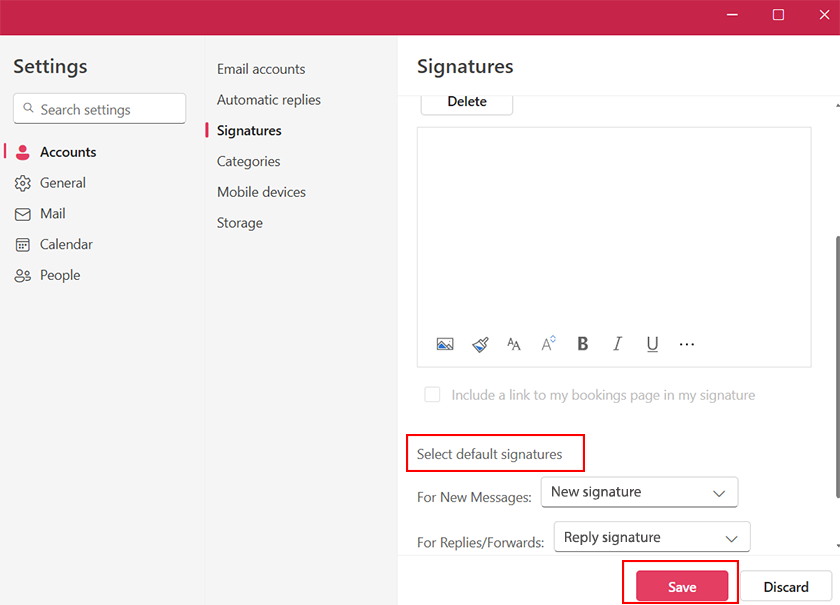 set default signatures