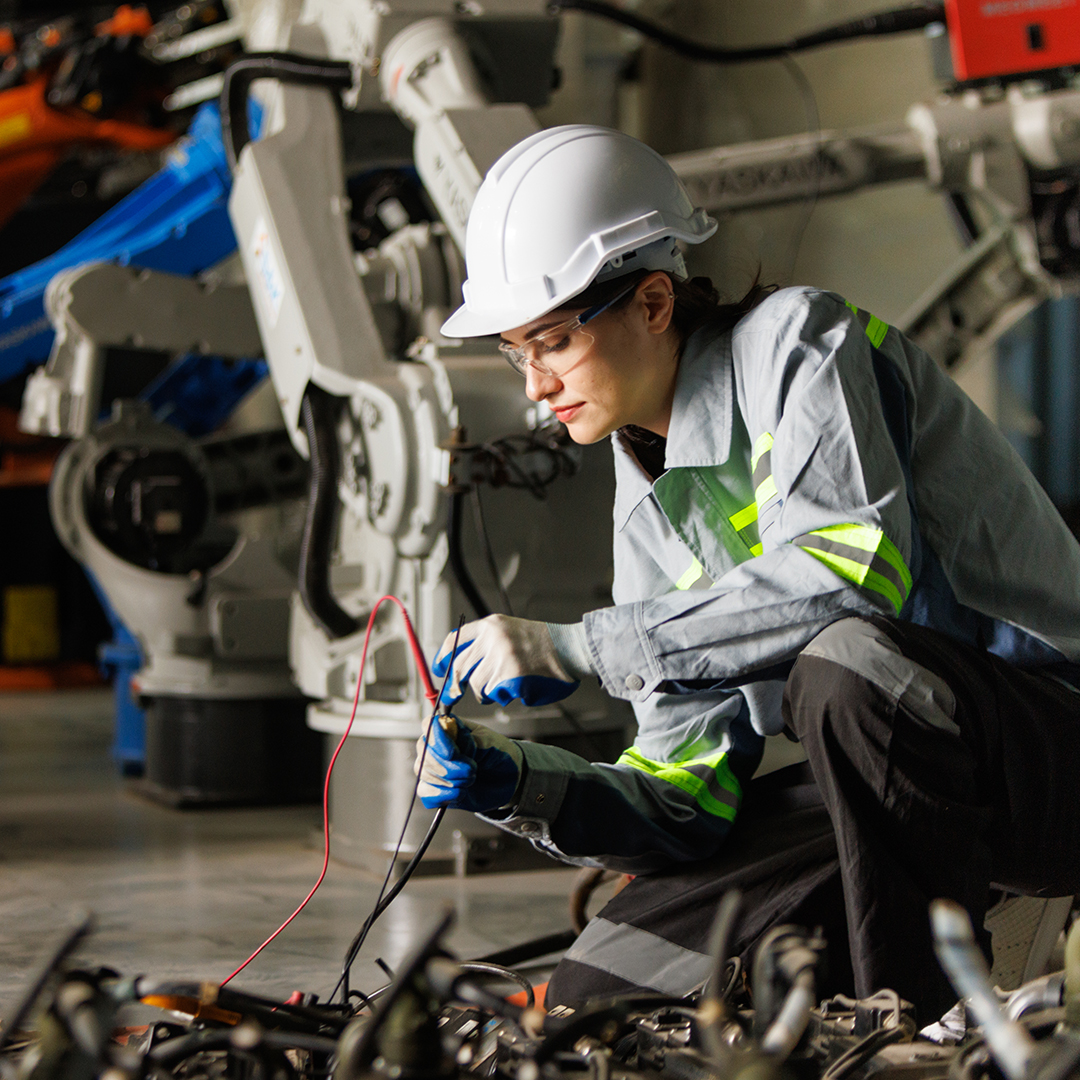 Female working with mechatronics