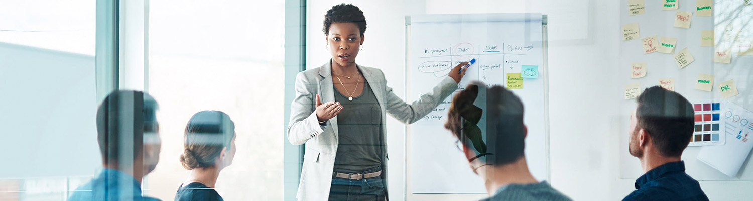 Woman making a presentation to a number of colleagues