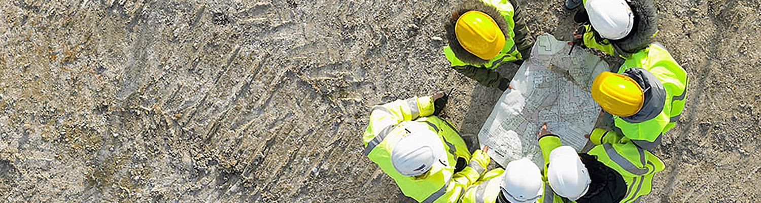 Aerial view of construction workers at a construction site 